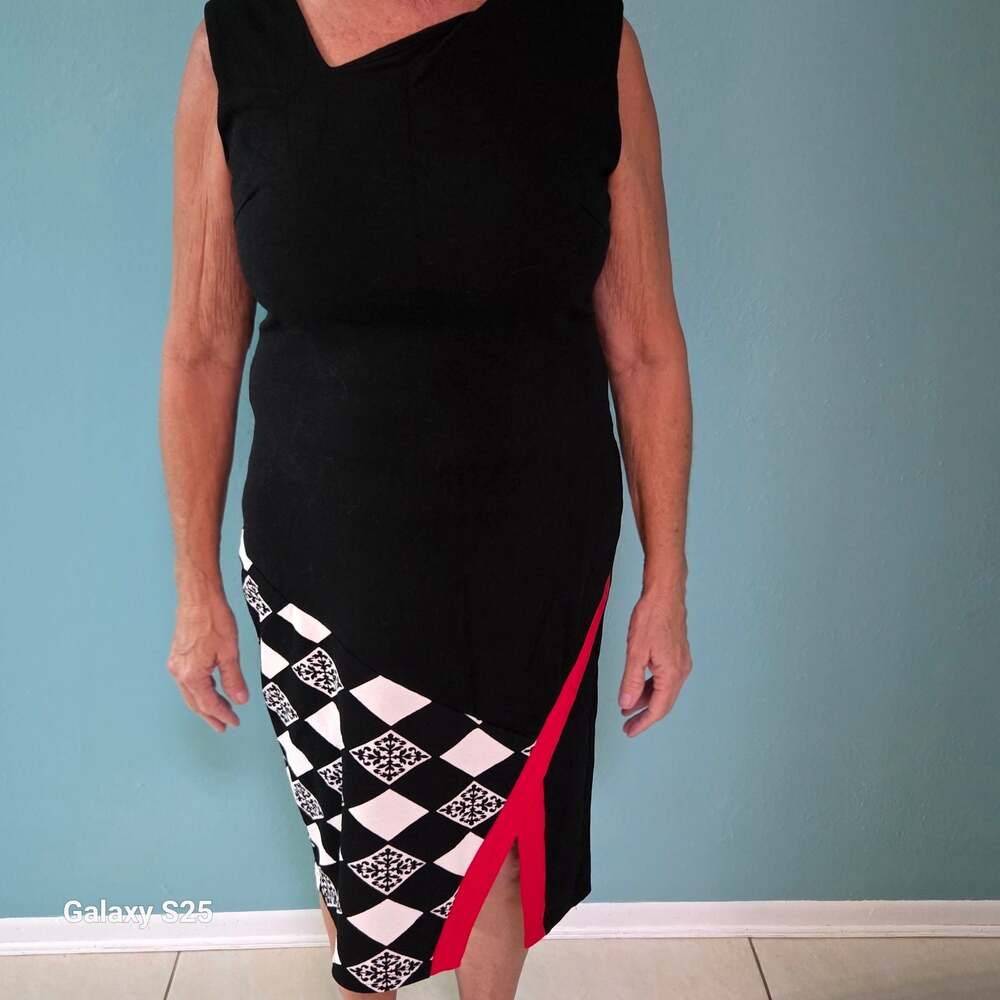 Homeyee Black Red Diamond Floral Sheath Wiggle Dress